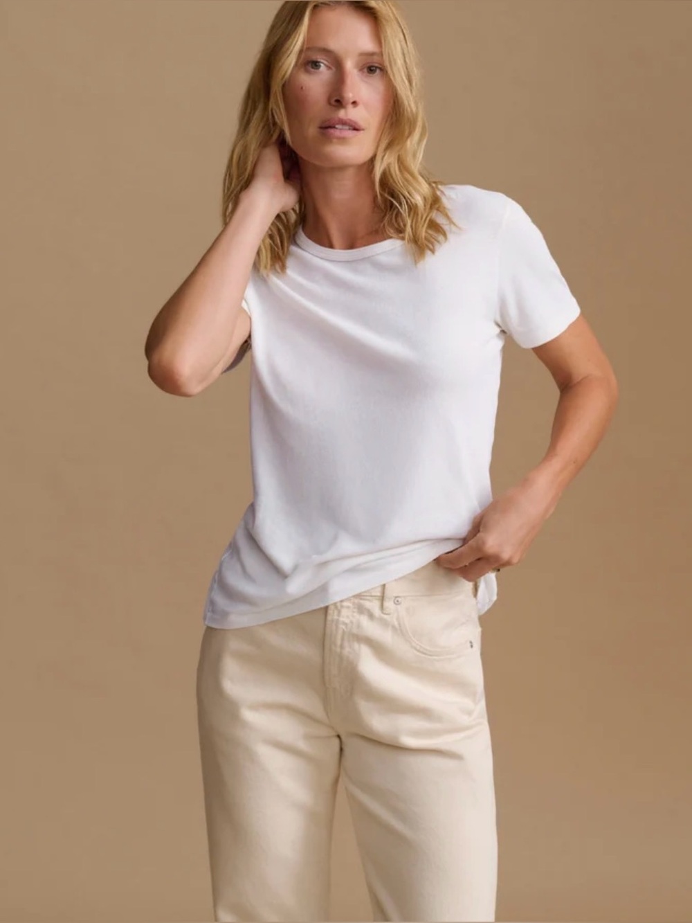 Jenni Kayne Cotton Slim Tee White 100% Cotton Made USA Crewneck Size S